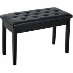 HOMCOM Classic Piano Bench Padded Seat Makeup Stool Solid Wood Wooden Black