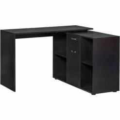 HOMCOM MDF Adjustable Large L-Shaped Computer Desk Workstation PC Home Office - Black