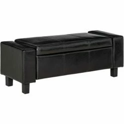 HOMCOM Bedroom Ottoman Storage Bench PU Leather Stool Seat For Hallway, Black