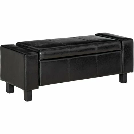 HOMCOM Bedroom Ottoman Storage Bench PU Leather Stool Seat for Hallway, Black