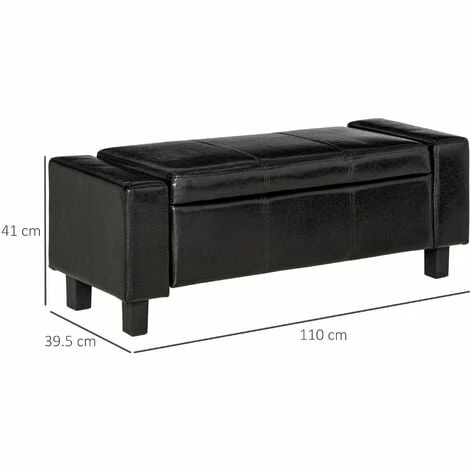 HOMCOM Bedroom Ottoman Storage Bench PU Leather Stool Seat for Hallway, Black