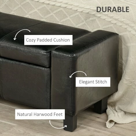 HOMCOM Bedroom Ottoman Storage Bench PU Leather Stool Seat for Hallway, Black