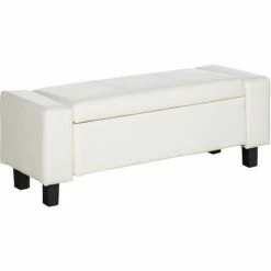 HOMCOM Bedroom Ottoman Storage Bench PU Leather Stool Seat For Hallway, White