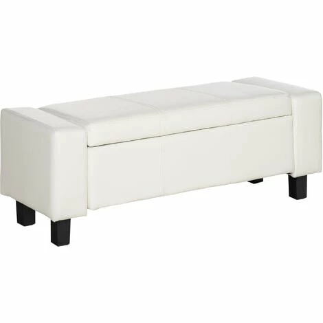 HOMCOM Bedroom Ottoman Storage Bench PU Leather Stool Seat for Hallway, White