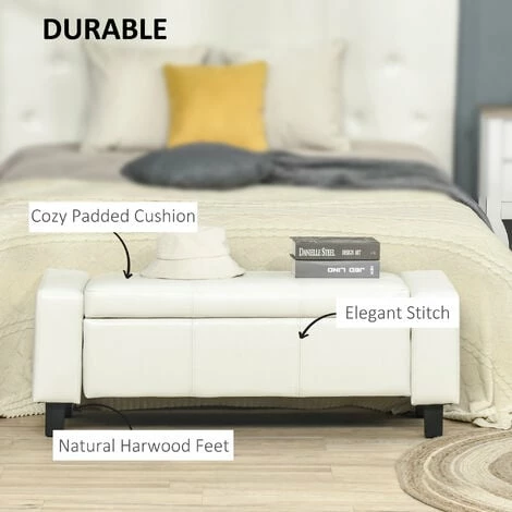 HOMCOM Bedroom Ottoman Storage Bench PU Leather Stool Seat for Hallway, White