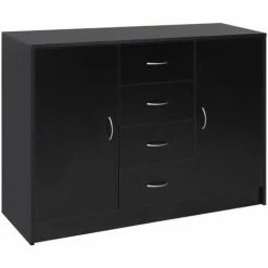 HOMCOM Drawer Cabinet Storage Standing Cupboard Unit Chest Organizer Doors Black