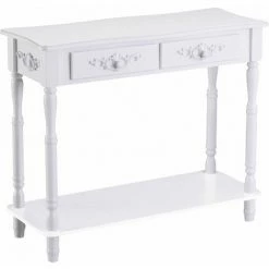 HOMCOM Wooden Console Table With Storage Shelf Two Drawers For Entryway White