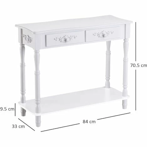 HOMCOM Wooden Console Table with Storage Shelf Two Drawers for Entryway White