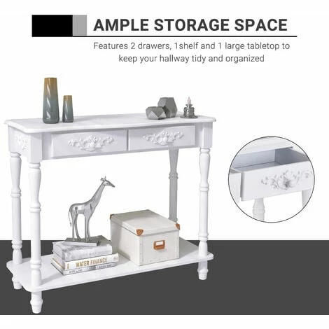 HOMCOM Wooden Console Table with Storage Shelf Two Drawers for Entryway White
