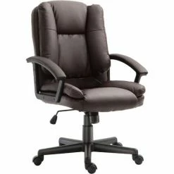 HOMCOM Swivel Executive Office Chair Mid Back PU Leather Chair W/ Arm, Brown