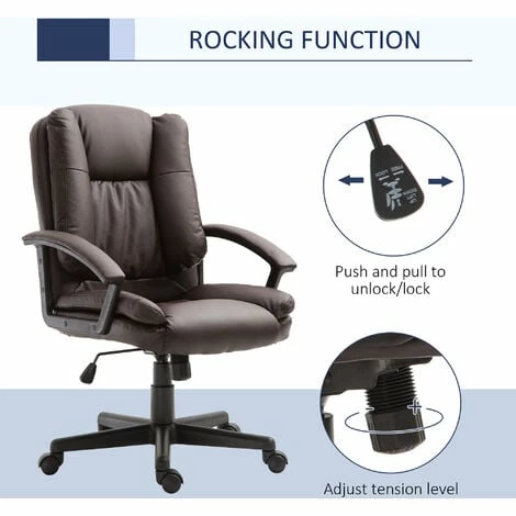 HOMCOM Swivel Executive Office Chair Mid Back PU Leather Chair w/ Arm, Brown