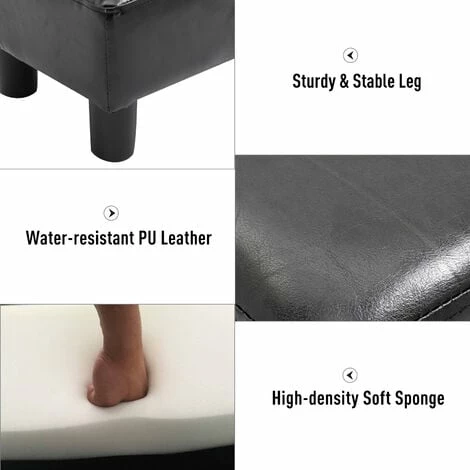 HOMCOM Ottoman Footrest Seat Chair Footstool Small PU Leather Home Office Black