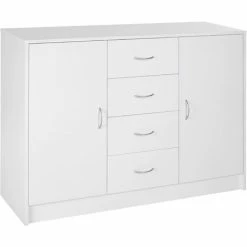 HOMCOM Drawer Cabinet Storage Standing Cupboard Unit Chest Organizer Doors White