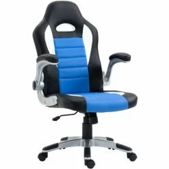 HOMCOM Racing Office Chair PU Leather Desk Chair W/ Wheel, Flip-Up Armrest, Blue