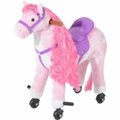 HOMCOM Child Mechanical Walking Ride On Horse Toy Plush Walk Pony Sound