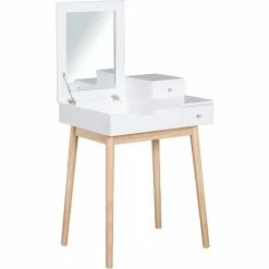 HOMCOM Dressing Table Desk Flip-up Mirror 2 Drawers Bedroom Makeup White