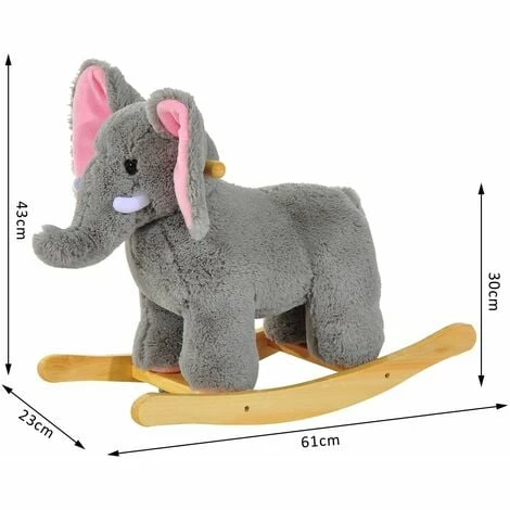 HOMCOM Ride on Elephant Rocker Children Rocking Horse Grey Nursery Rhymes Kids Toy Game