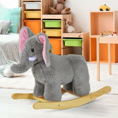 HOMCOM Ride on Elephant Rocker Children Rocking Horse Grey Nursery Rhymes Kids Toy Game