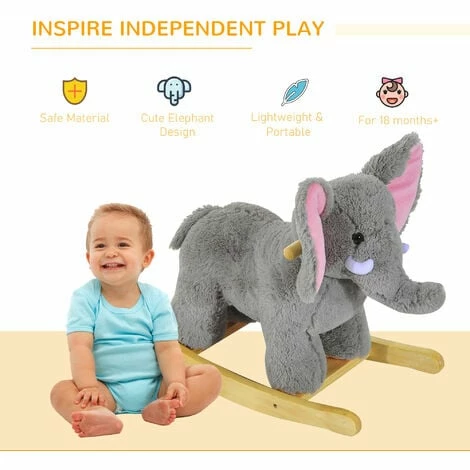 HOMCOM Ride on Elephant Rocker Children Rocking Horse Grey Nursery Rhymes Kids Toy Game