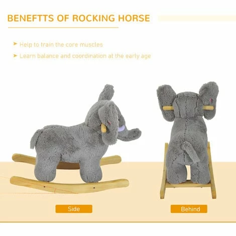 HOMCOM Ride on Elephant Rocker Children Rocking Horse Grey Nursery Rhymes Kids Toy Game