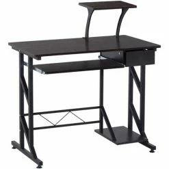 HOMCOM Computer Desk Quality Office Home PC Shelf Tray Wood Station Dark Brown