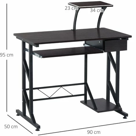 HOMCOM Computer Desk Quality Office Home PC Shelf Tray Wood Station Dark Brown