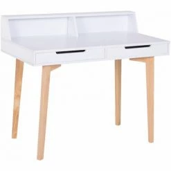 HOMCOM Writing Desk Side Console Table Solid Wood Legs White Home Office Study