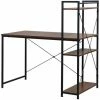HOMCOM Computer Desk Laptop Table W/4-tier Bookshelf Metal Frame Walnut, Black