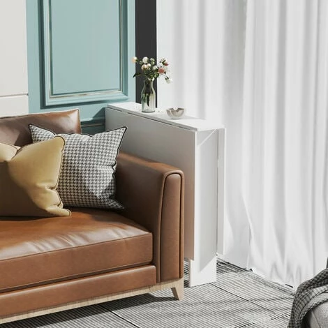 HOMCOM Folding Dining Table Mobile Writing Desk w/ Casters Teak Colour, White