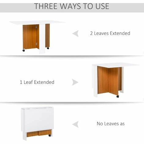 HOMCOM Folding Dining Table Mobile Writing Desk w/ Casters Teak Colour, White