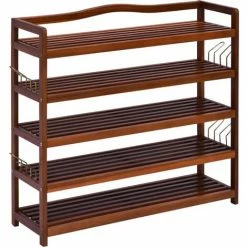 HOMCOM 5-Tier Shoe Rack Acacia Wood Shoe Storage Shelf For Entryway Bedroom Teak