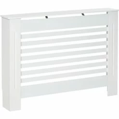 HOMCOM Modern Radiator Cover Cabinet Slatted Design MDF Vertical White Small