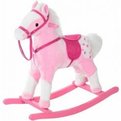 HOMCOM Children Child Kids Plush Rocking Horse With Sound Handle Grip Traditional Toy Fun Gift - Pink