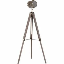 HOMCOM Industrial Tripod Floor Lamp Wood Height Adjustable Spotlight Bronze