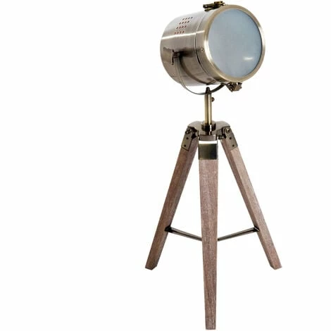 HOMCOM Vintage Tripod Table Desk Lamp Bedside Light Copper Finish Wooden Base