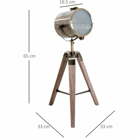 HOMCOM Vintage Tripod Table Desk Lamp Bedside Light Copper Finish Wooden Base