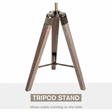 HOMCOM Vintage Tripod Table Desk Lamp Bedside Light Copper Finish Wooden Base