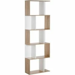 HOMCOM 5-tier Display Shelving Storage Bookcase S Shape Design Unit Natural