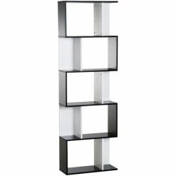 HOMCOM 5-tier Bookcase Storage Display Shelving S Shape Design Unit Black