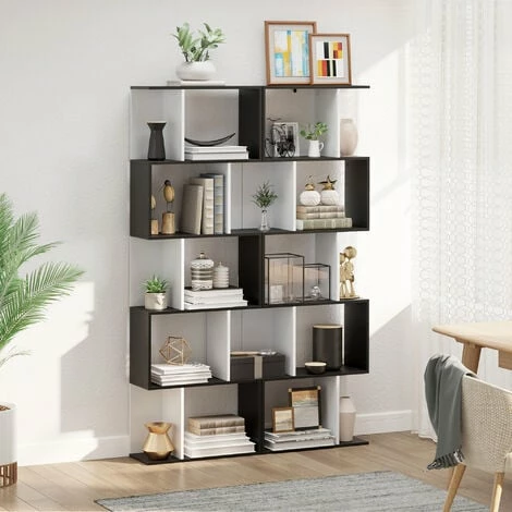 HOMCOM 5-tier Bookcase Storage Display Shelving S Shape design Unit Black