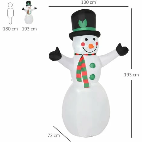 HOMCOM 1.8m Inflatable Snowman 6 LED Lights Christmas Air Blown Decoration Outdoor