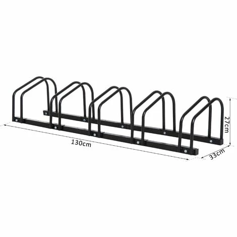 HOMCOM 5 Bike Parking Rack Locking Storage Stand Holder Floor Wall Mount Black