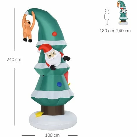 HOMCOM 7ft Inflatable Christmas Tree Stuck Santa Rudolph Reindeer Decoration Outdoor Airblown Lawn