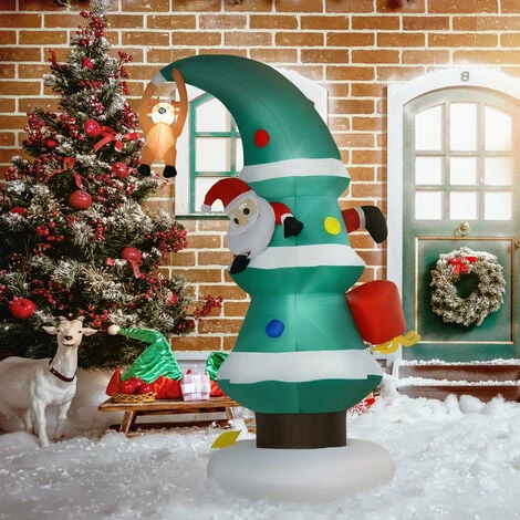 HOMCOM 7ft Inflatable Christmas Tree Stuck Santa Rudolph Reindeer Decoration Outdoor Airblown Lawn
