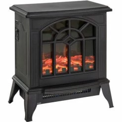 HOMCOM Freestanding Electric Fireplace Heater W/ LED Flame 1000W/2000W Black