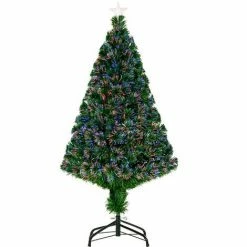 HOMCOM 4FT Pre-lit Fibre Optic Christmas Tree Artificial Holiday Décor Metal