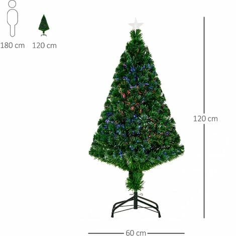 HOMCOM 4FT Pre-lit Fibre Optic Christmas Tree Artificial Holiday Décor Metal