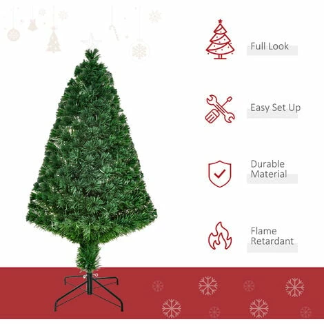 HOMCOM 4FT Pre-lit Fibre Optic Christmas Tree Artificial Holiday Décor Metal