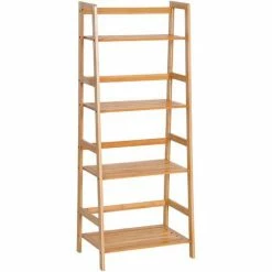 HOMCOM 4-Tier Ladder Bookcase Utility Shelf DIY Plant Stand Holder Bamboo