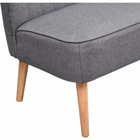 HOMCOM Linen-Feel Double Sofa w/ Wood Frame Foam Padding High Back Grey